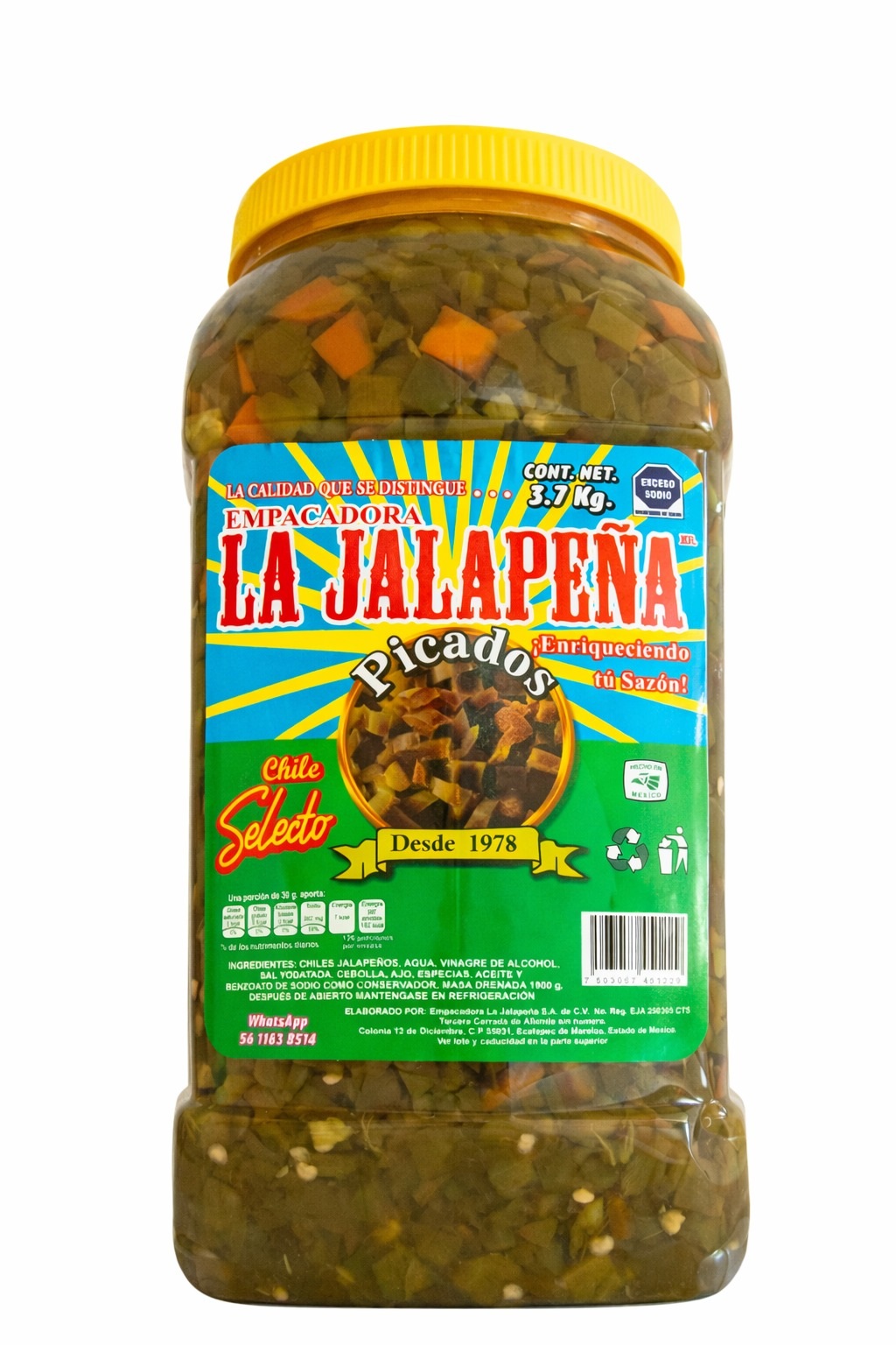 Chiles Jalapeños Picados La Jalapeña  3.7 Kg